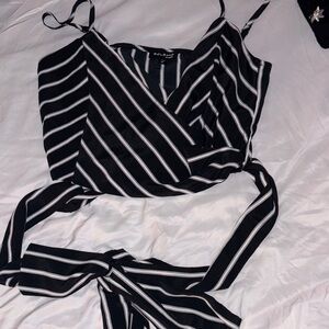 Solemio Black and White Striped Blouse